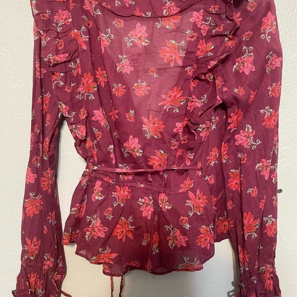 Free People Amanda Ruffle Long Sleeve Wrap Top NWT - Picture 8 of 9